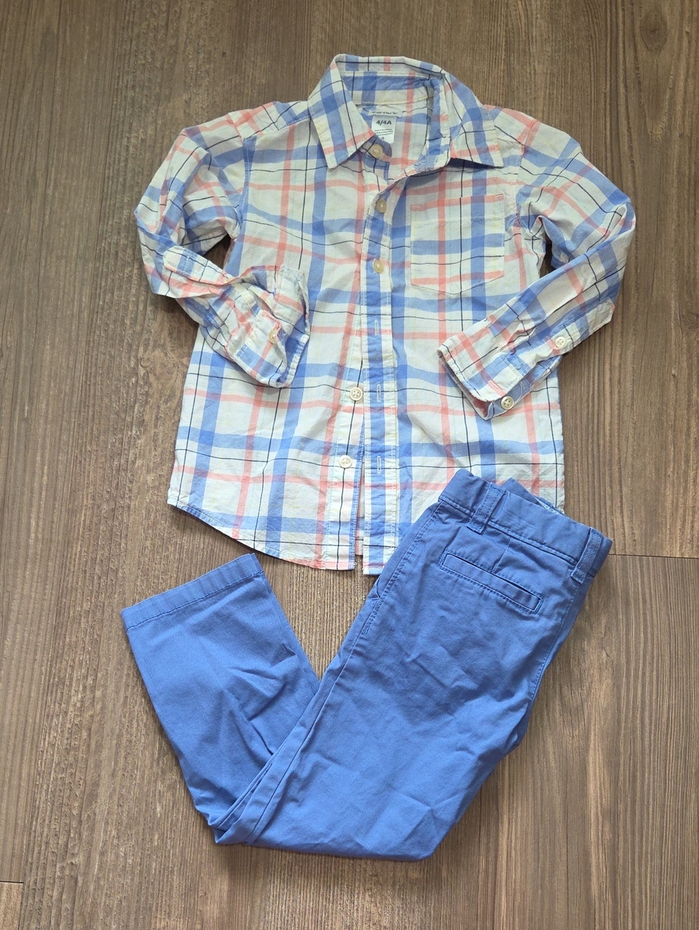 Boys Carters Plaid Button-Down Shirt & Blue Pants Set